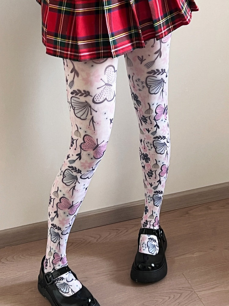 Tights Butterfly White Print