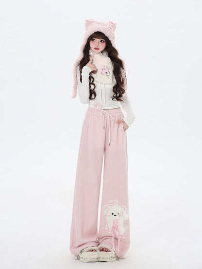 Pink Cute Puppy Straight-leg Cut Pants