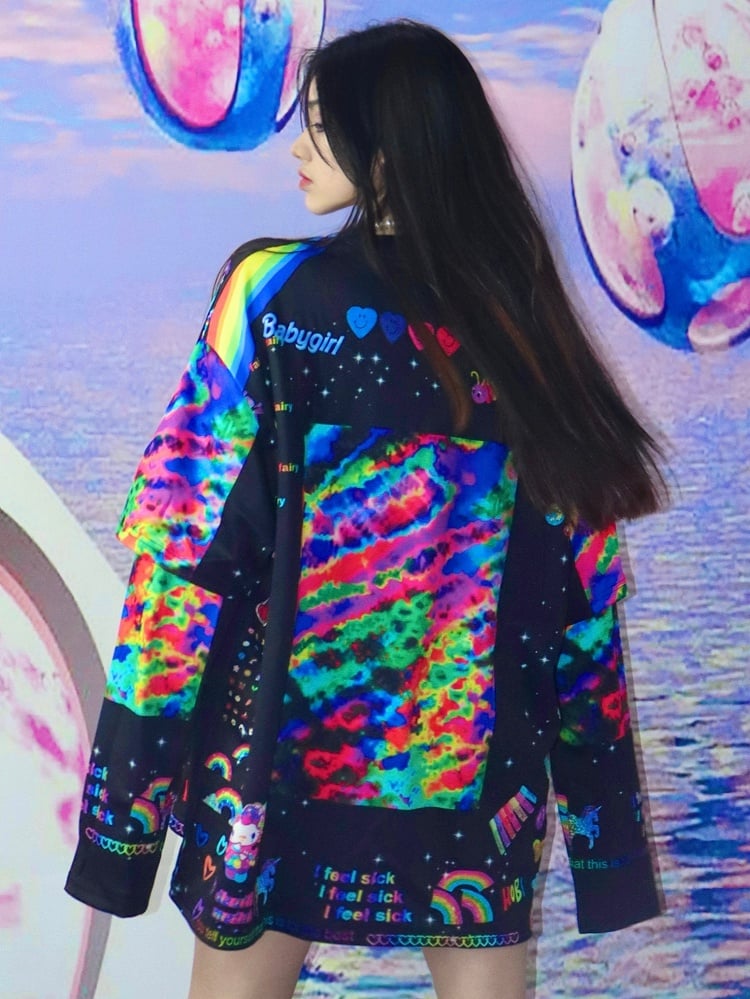 Colorful Sweatshirt And Print Letter Rainbow Heart Y2K