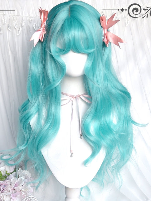 With Wavy Bangs Green Long Wigs Air 62cm