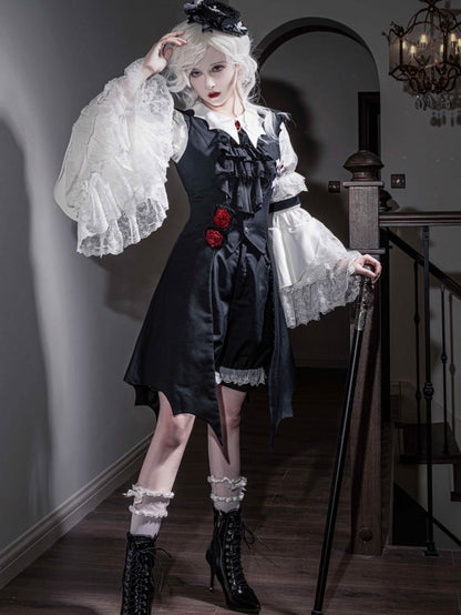 Gilet long en forme d'ailes de chauve-souris gothiques Lolita Ouji noir