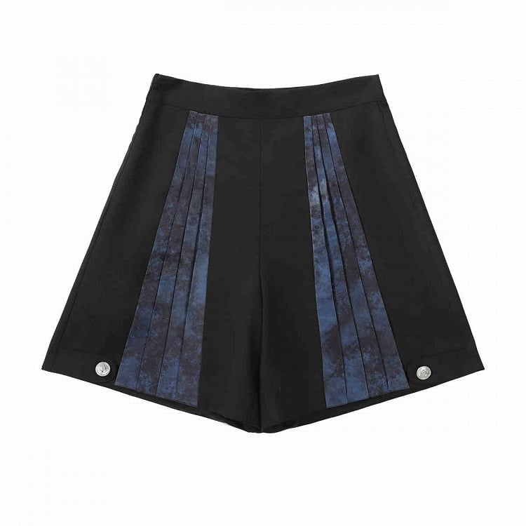 Ouji Pleated Blue and Front Straight-leg Lolita Black Shorts