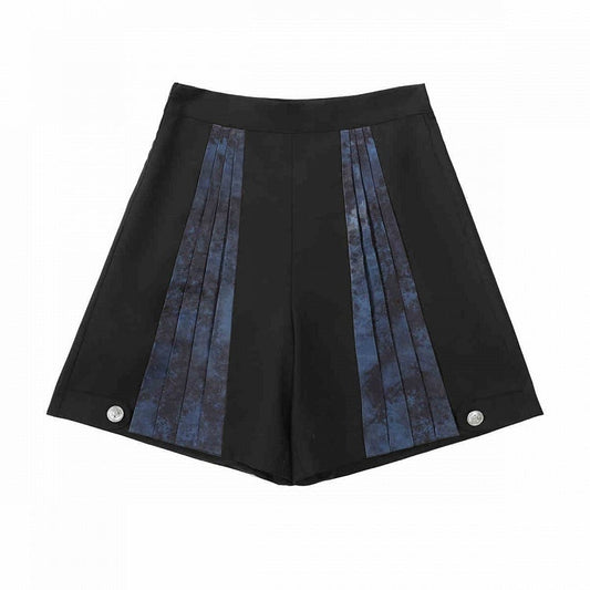 Ouji Pleated Blue and Front Straight-leg Lolita Black Shorts