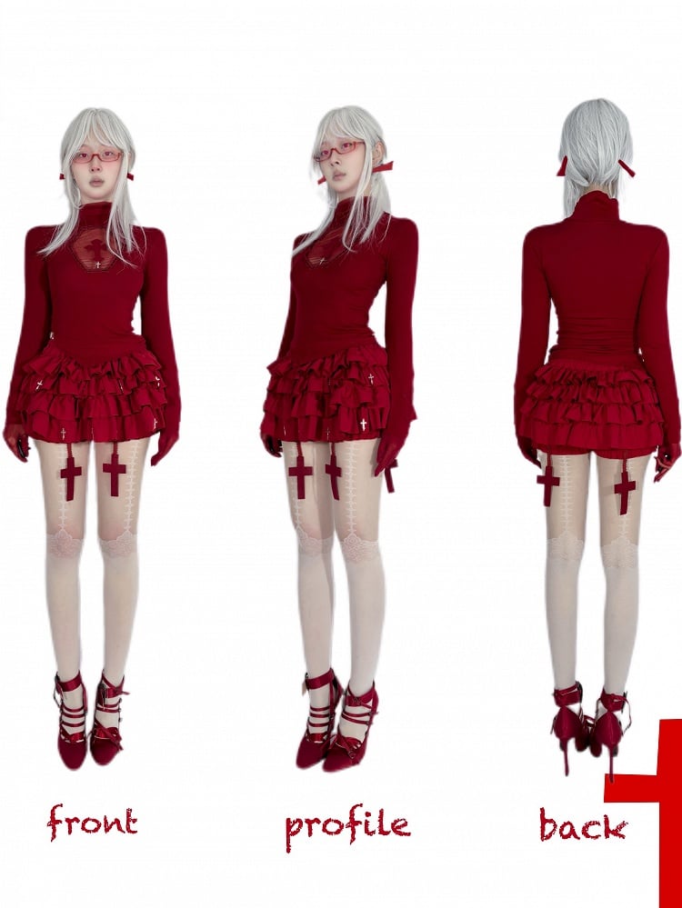 Jupe-short à volants superposés avec breloques de la Croix-Rouge gothique