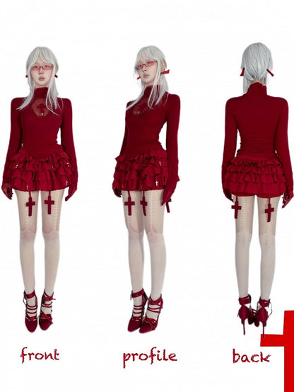 Jupe-short à volants superposés avec breloques de la Croix-Rouge gothique