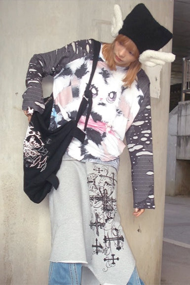Bunny Print Sleeve Top Placket