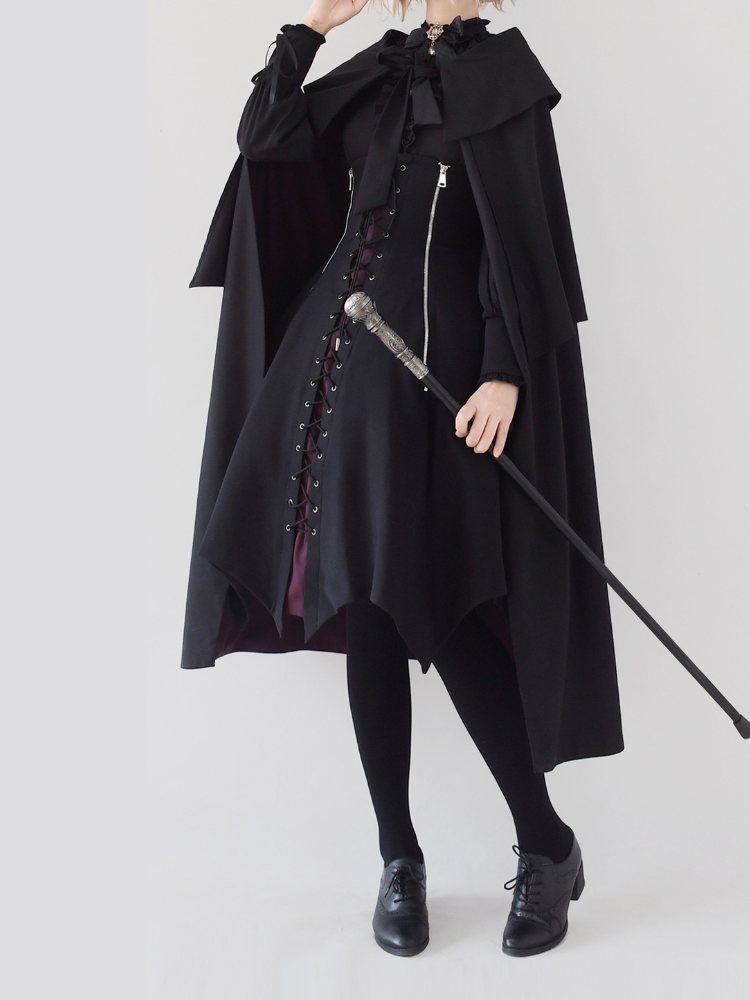 Elegant Gothic Oversized Foldover Collar Cloak