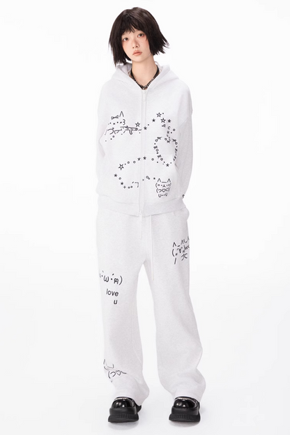 Computer Leg + Straight Hooded Sweatpants Boa Hoodie