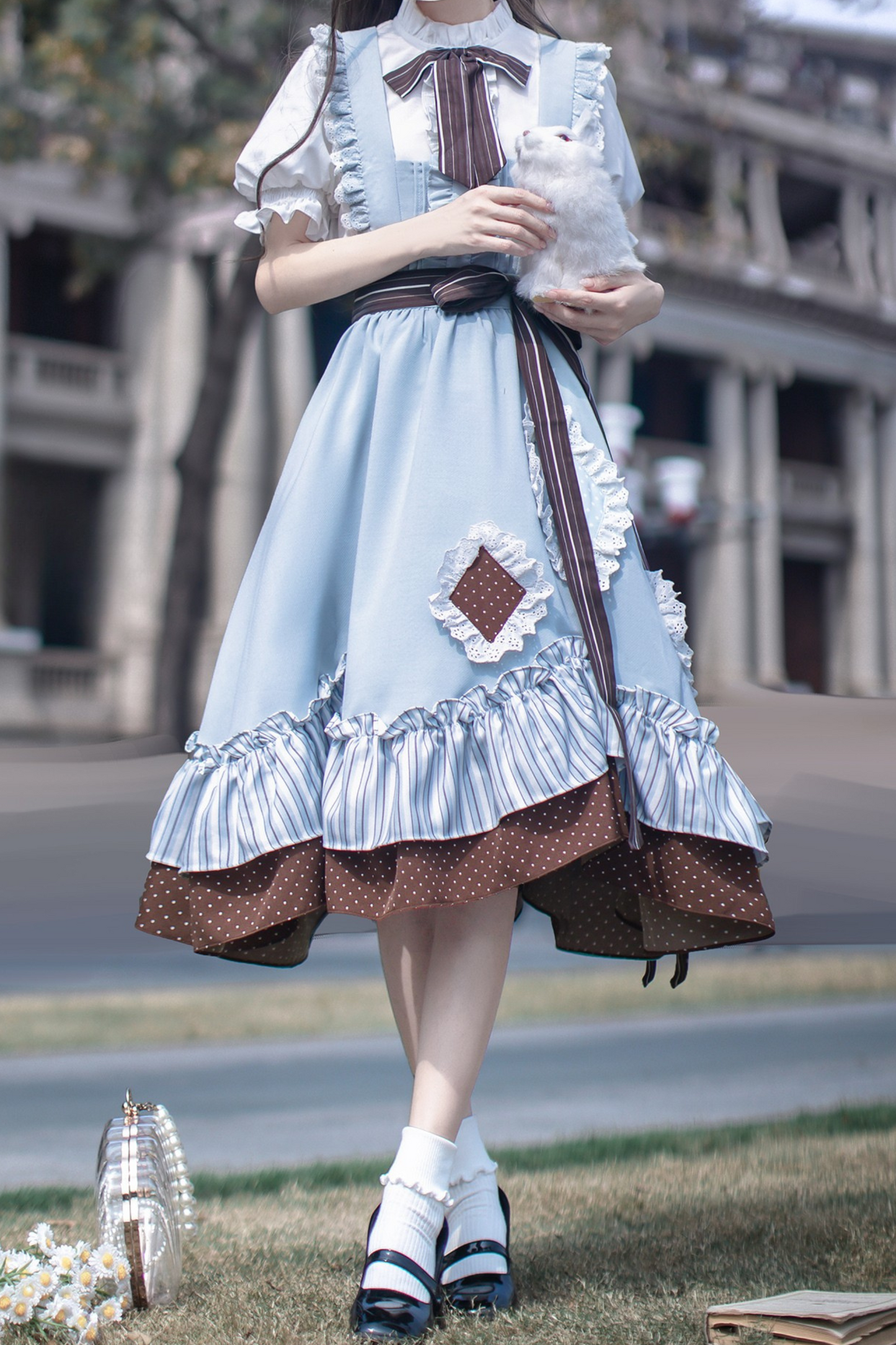 Schleifenhemd Retro-Haargummi Reservierungen + Brosche Alice-Stil Clip Rock Hosenträger