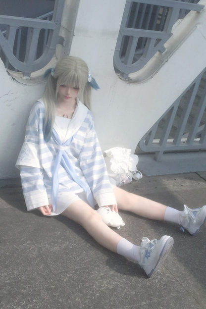 Sailor Neighborhood👼 Reserved Pants Subculture Tops Striped Collar Half Angel + Item
