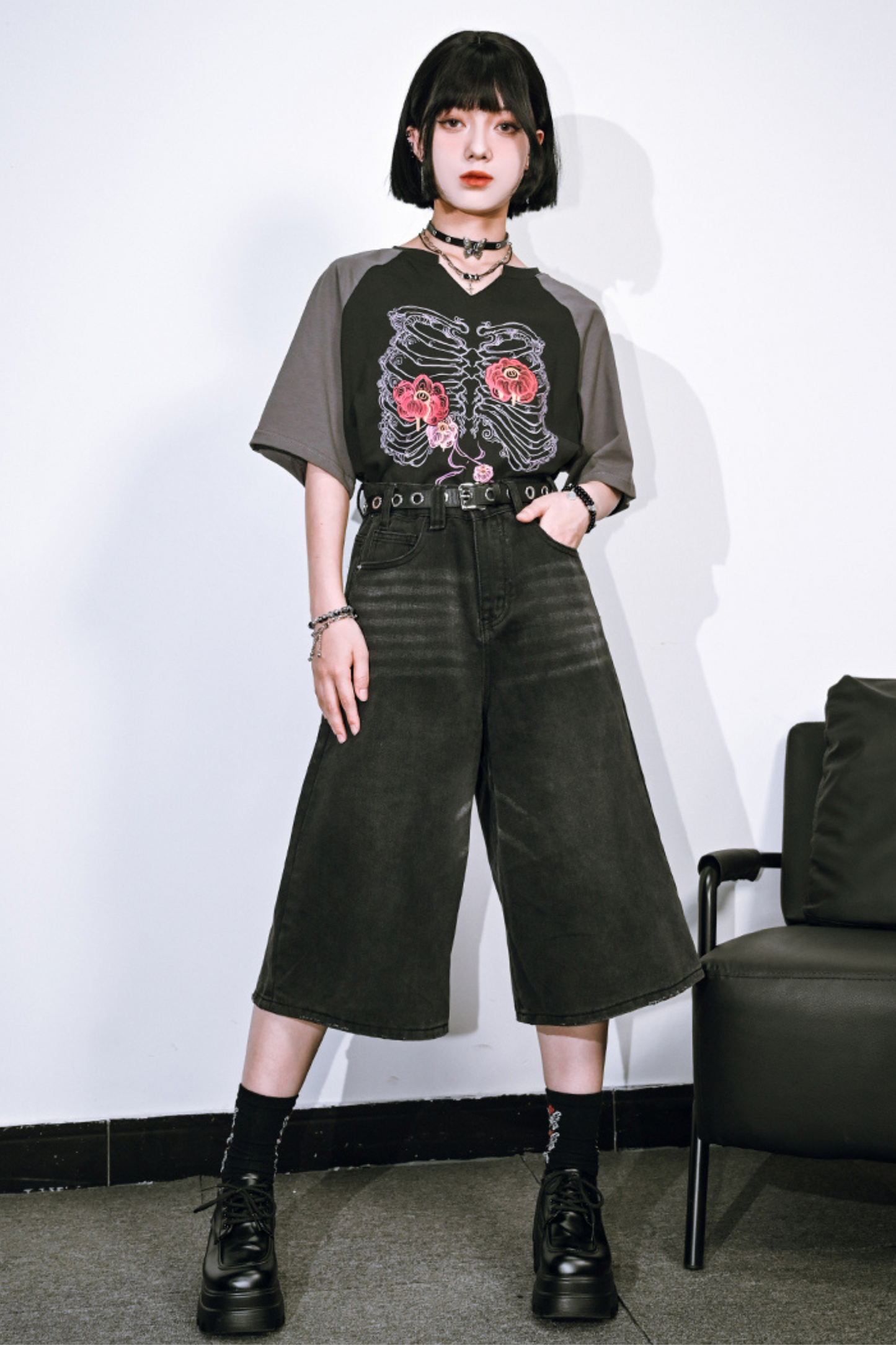 pants half ash Black denim