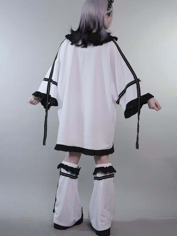 With Studs WhiteBlack Insect Kei Ruffles Jirai T-shirt Collar Decorated Peter Pan Print Warmers Trim Leg