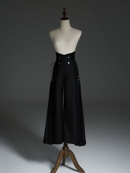 Pleated Ouji Wide-leg Pants High Fashion Chiffon Black Side Panel with Waist