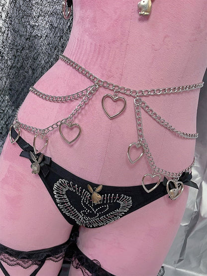 Punk Multi-layers Hearted-shaped Charms Waist Chain