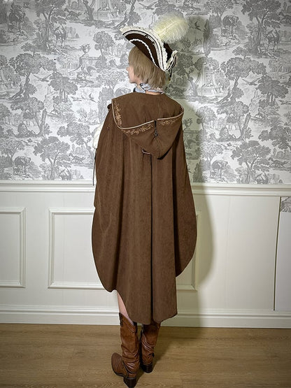 Hood Zip Ouji Embroidery Cloak Lolita Coffee Detail