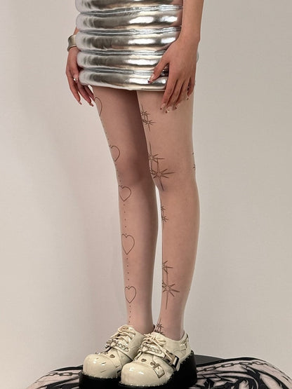 Print White And Heart Star Tights