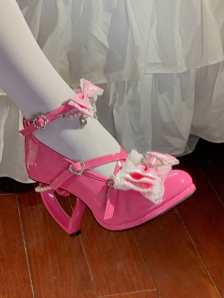 Heel Leather Crystal PU with Heart