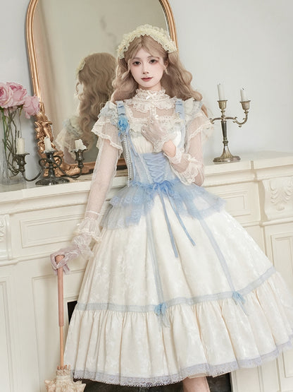 Blue Lolita Beige Full Slim Waist Set Versatile Light Neckline JSK Fit and