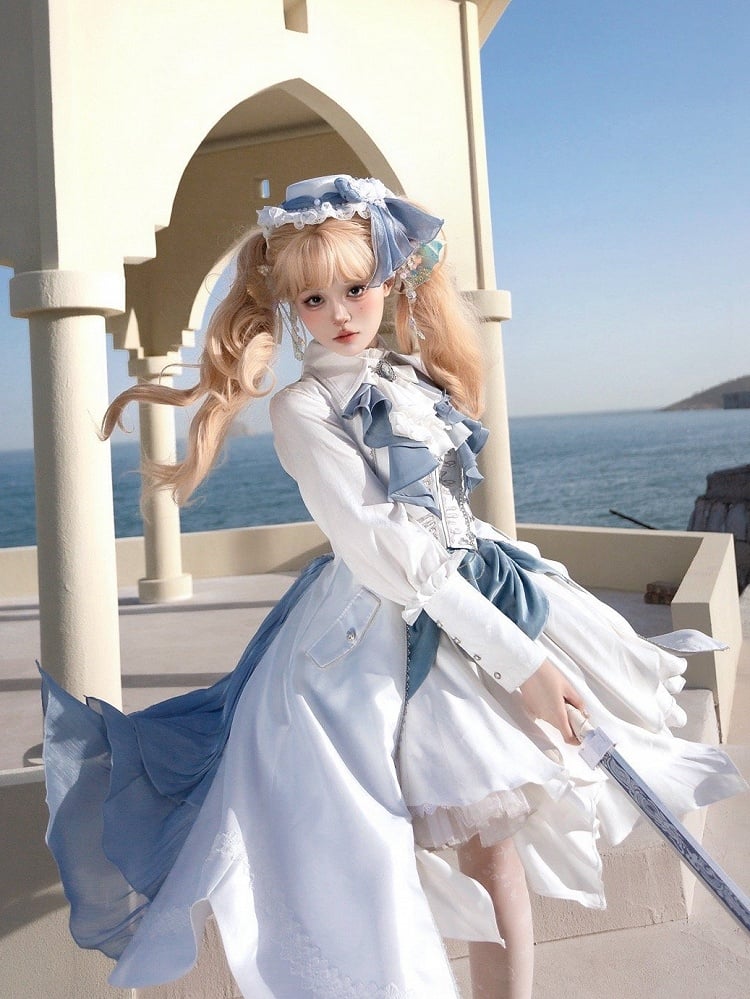 Bishop Pleating Shirt White Lolita Details Sleeves
