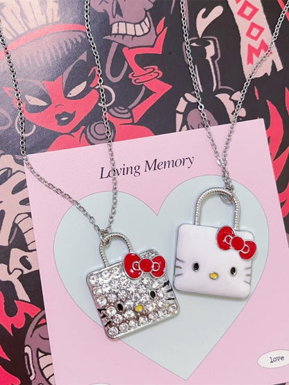 White/Rhinestone Kitty Pendant Necklace