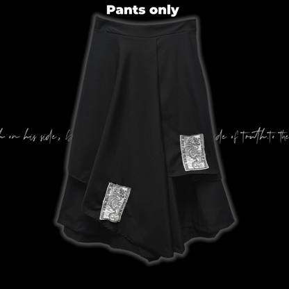 Appliques Black Punk Asymmetrical Layered Wide-Leg Pants