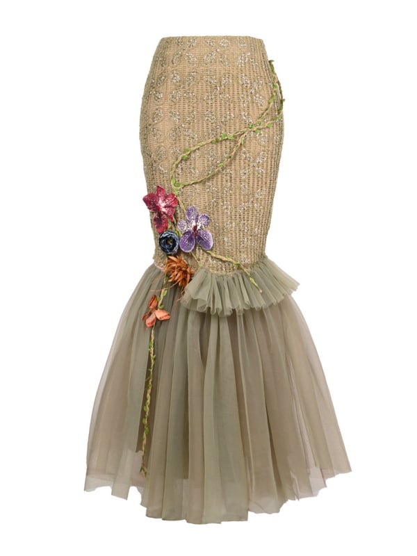 Forest Decorated Skirt Fairy Goth and Hem Tulle Floral Double Layers Green Butterfly Mermaid