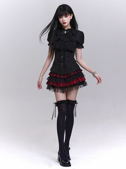 Tie Black Puff Sleeves Vintage Gothic Blouse with Detachable Jabot