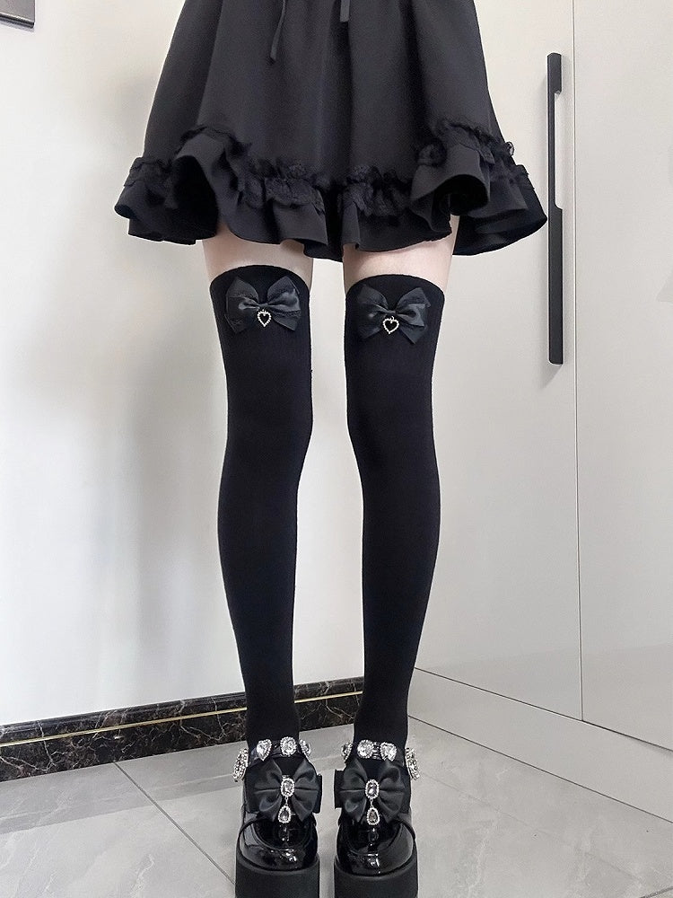 Jirai Kei Bowknot Details Overknee Stockings