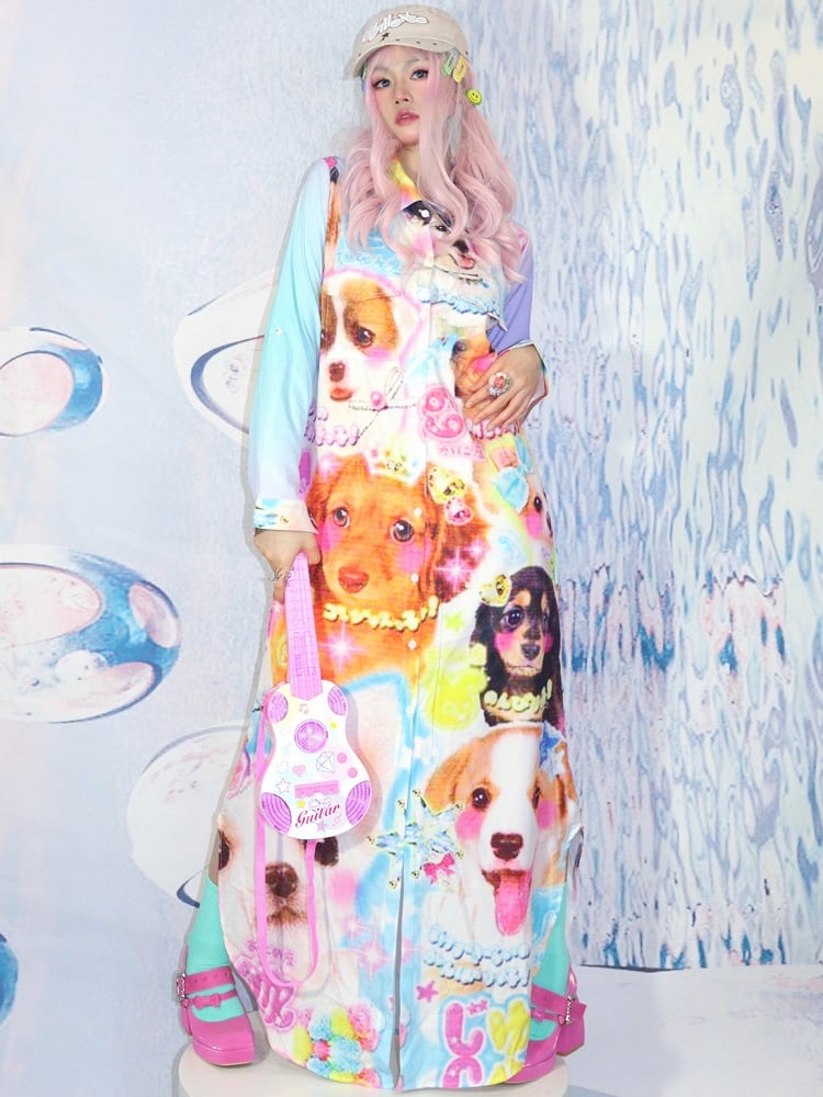 Shirt Y2K Print Puppy Coloeful Dress