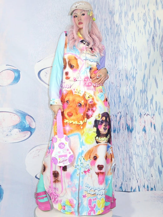 Shirt Y2K Print Puppy Coloeful Dress
