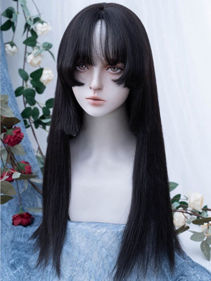 Black Princess Cut Long Straight Synthetic Wig