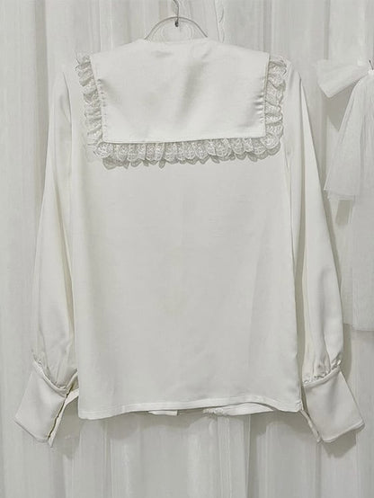 White Ouji Lolita Doll Flat Collar Long Sleeves Shirt