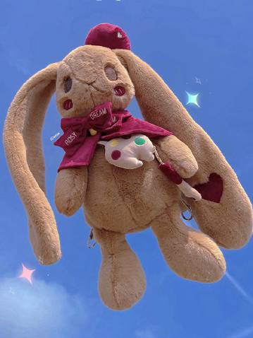 Apple Pie Little Painter Plush Bunny Bag Brown and Red