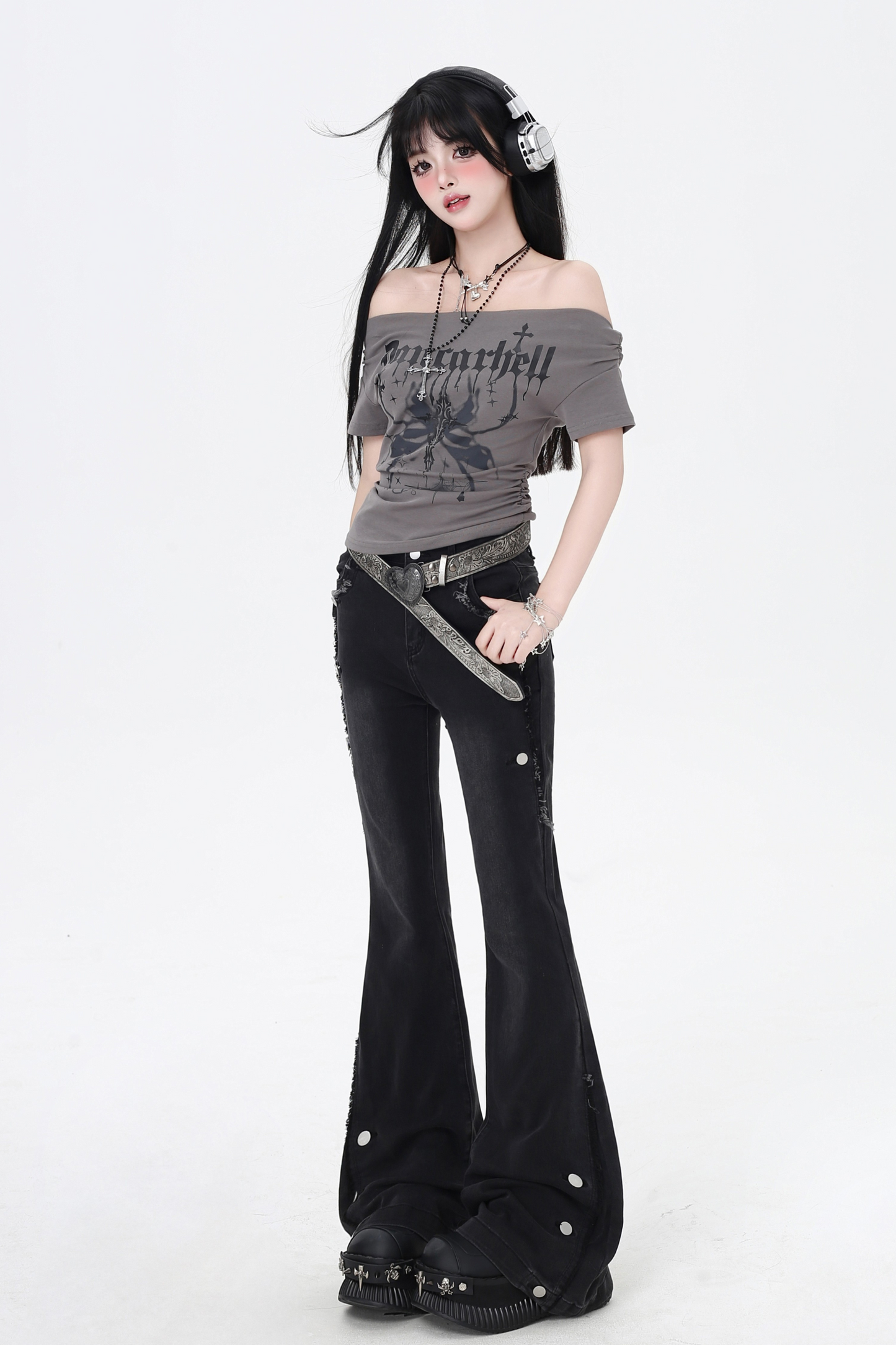 Flared Jeans Waist High Micro Slim Vintage