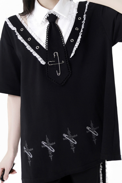 Warmers Loose Dress Half Top Hooded Nektor + Frilled Leg Pants