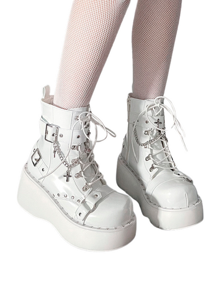 Boots Platform Round Punk Cross Toe