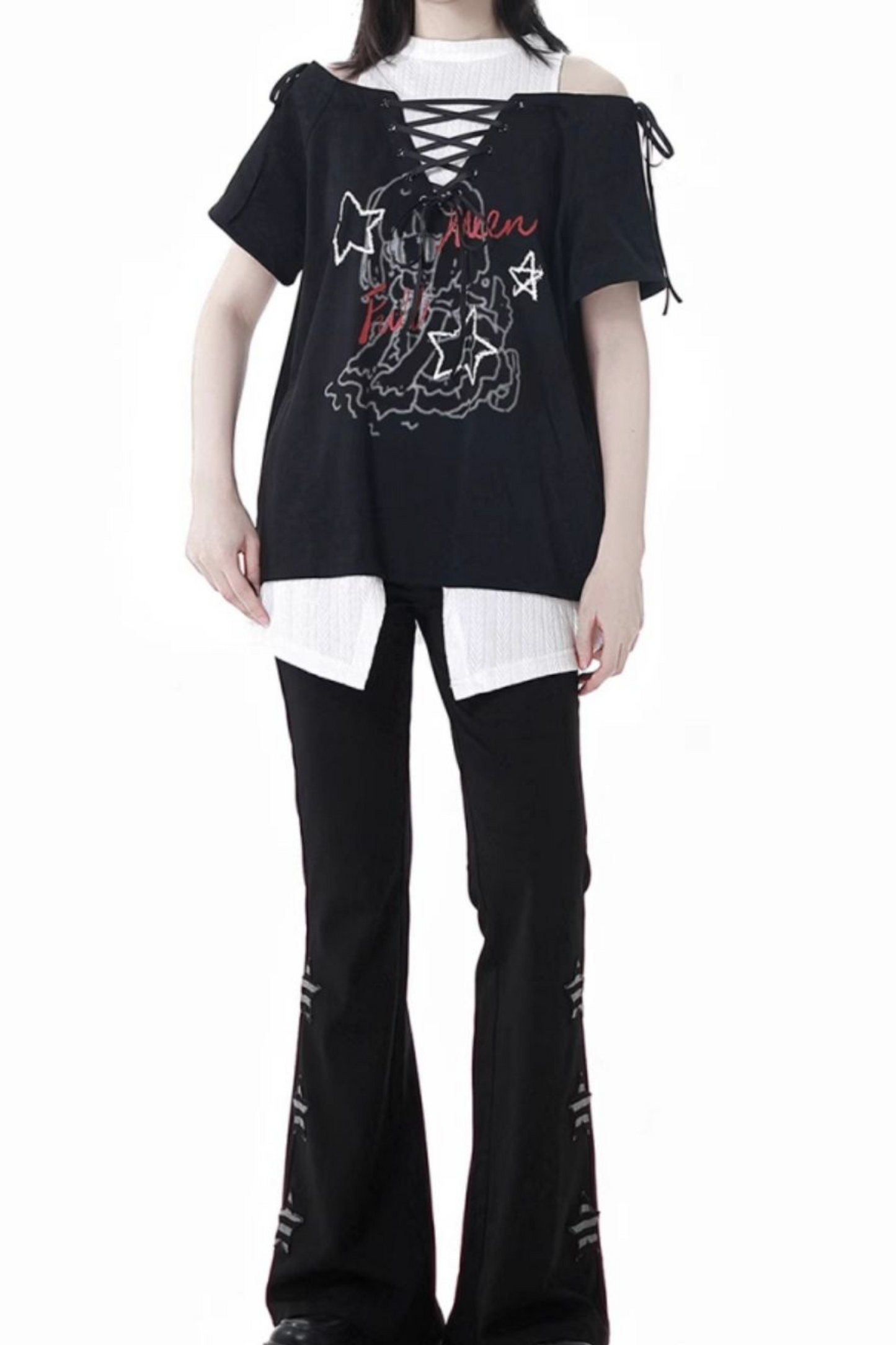 Lace-Up Flared Pants Illustrated Top Subculture + Girl