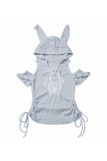 top skirt + off-the-shoulder Rabbit hooded cake