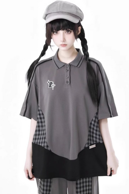 Mode Top Check Pants Skirt Casual Wide +