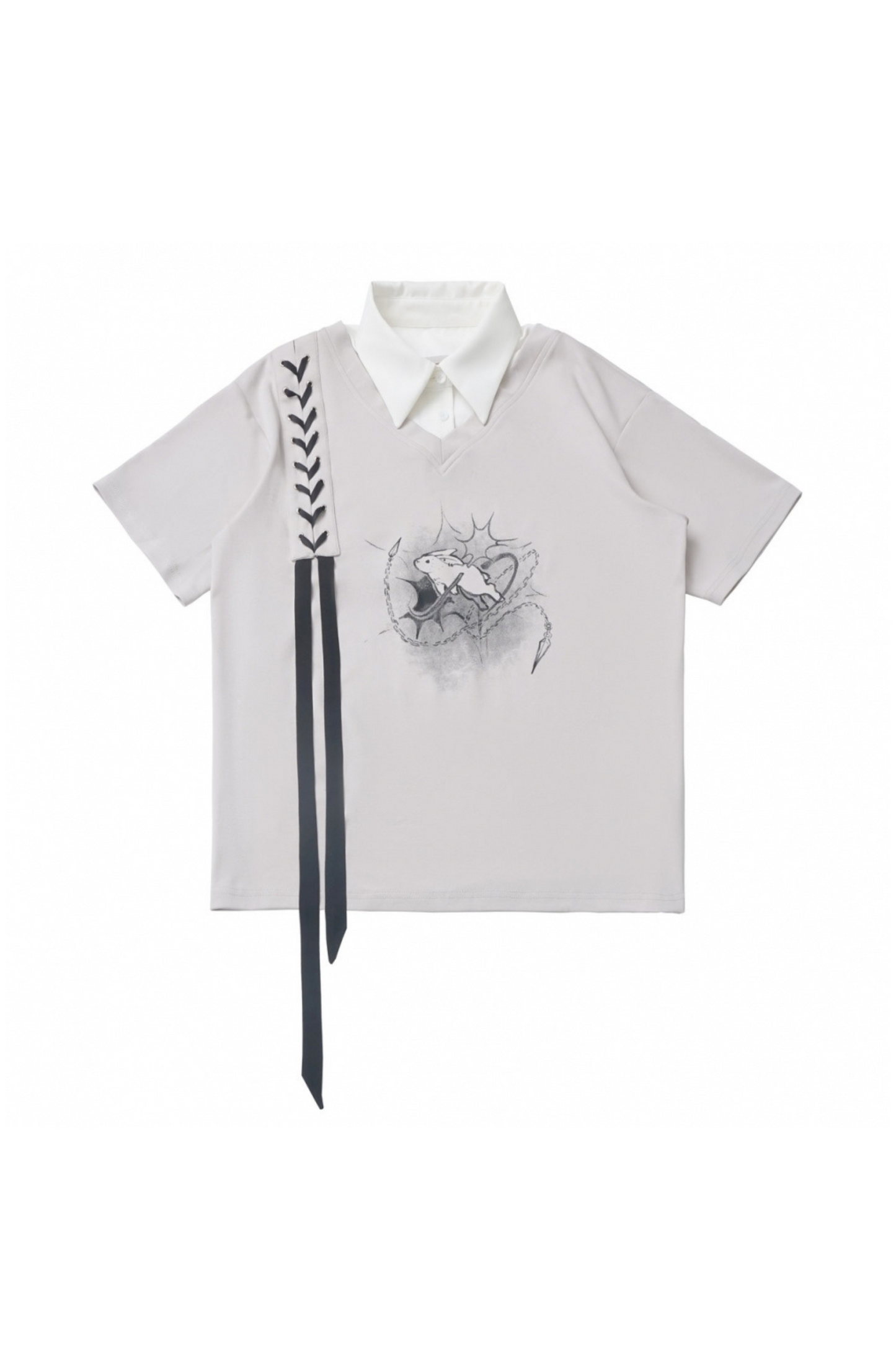 Mode top T-shirt pants wide + design lace-up waist