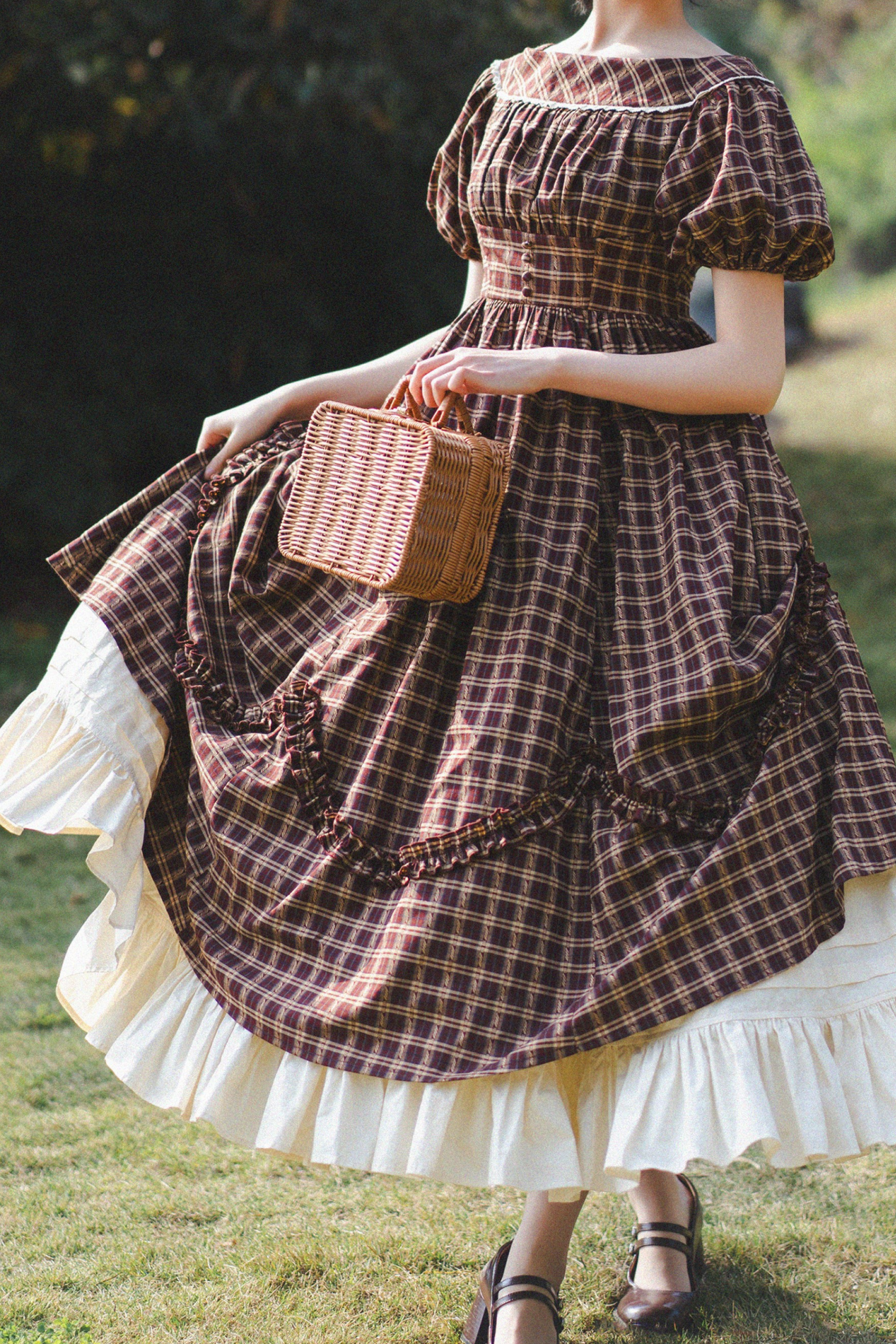 Check Retro Word Lolita Petticoat Dress Forest +