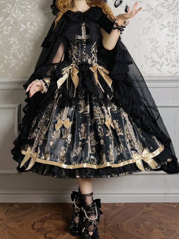 Black Big Neckline Self-tie Cloak Bow