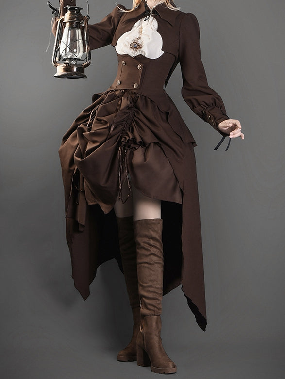 Brown Bat Wings Shaped Collar Steampunk Lolita Cropped Top
