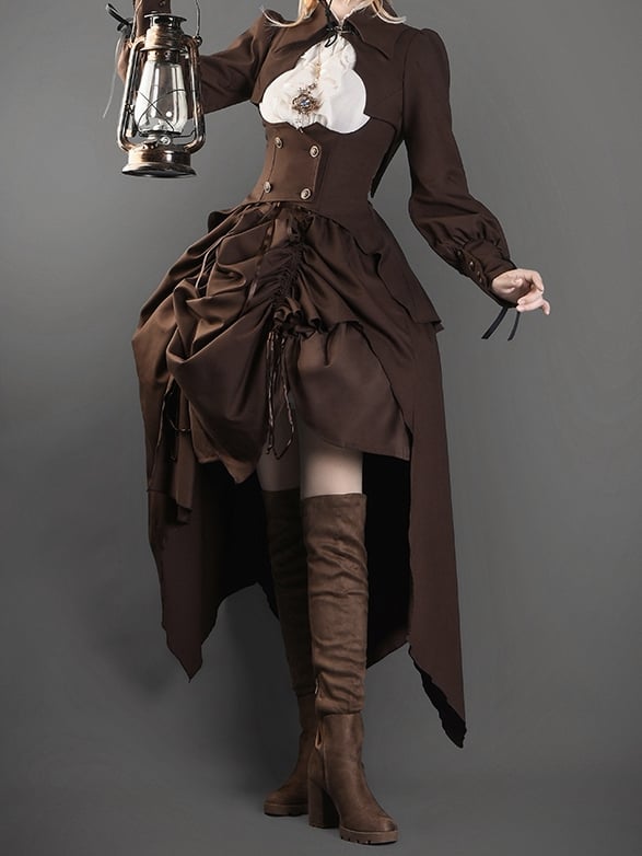 Brown Corset Belt High Waist Steampunk Lolita Drawstring Skirt