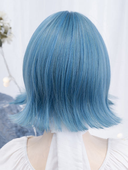 Blue 29CM Short Wig With Air Bangs