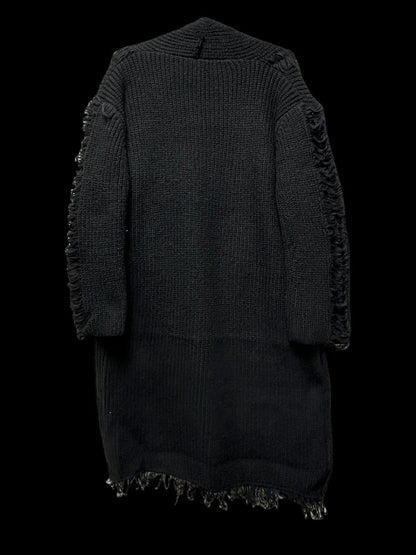 Cardigan gothique punk noir avec croix et squelette, trous de détresse, bord brut