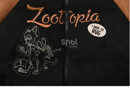 Zootopia Judy and Nick Applique Black Puffer Jacket