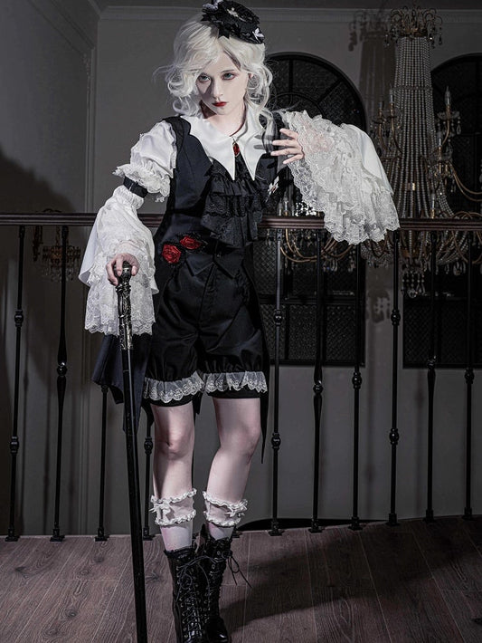 Schwarze Fashion Cuffs Ouji Weiße Shorts Spitze Lolita Besatz