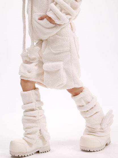 White Angel Wings Fleece Leg Warmers
