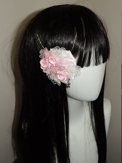 Beaded Design PinkWhite Hairclips Skeleton Charm Floral Wing And Decorated